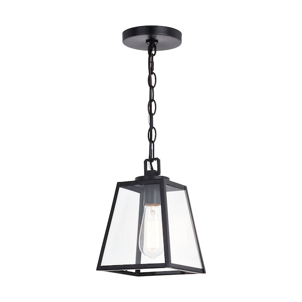 Vaxcel Grant 7-in Black Indoor Outdoor Farmhouse Mini Pendant Lantern, 1-Light Hanging Ceiling Light with Clear Glass Panels P0346 - main