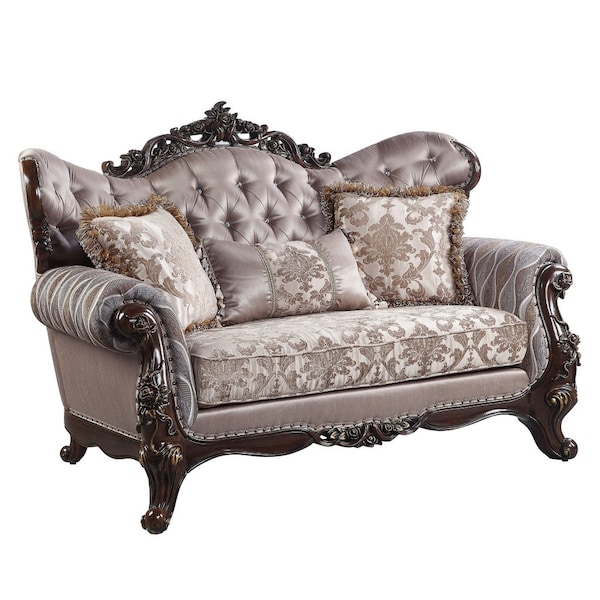 Homeroots 70in Pink And Brown Loveseat and Toss Pillows 515730 - main