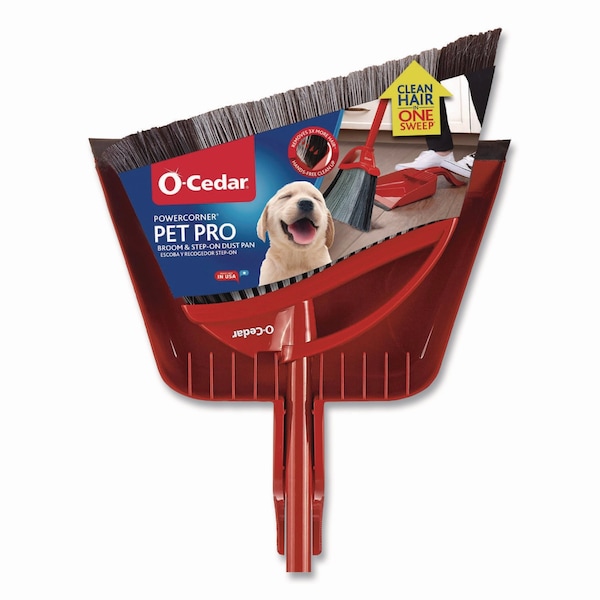 O-Cedar PowerCorner Pet Pro Broom and Step-On Dust Pan, 48in Handle, Red/Black/Gray 168020EA - main