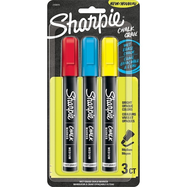 Sharpie Chalk Dry Erase Marker, Ylw/Red/Blue, PK3 2103015 - main