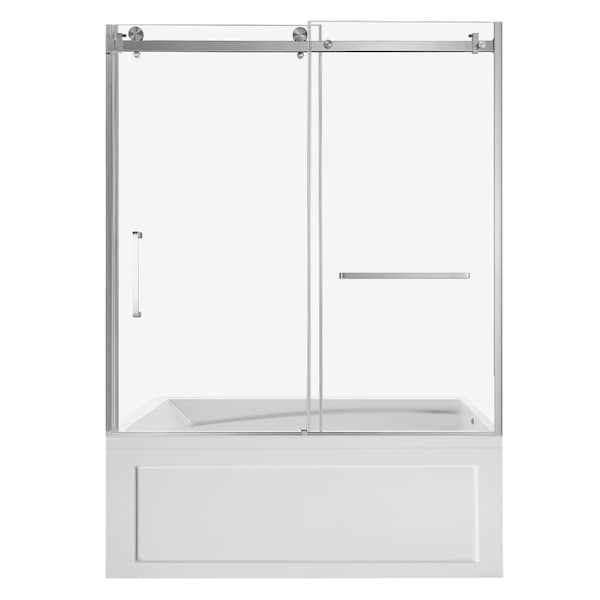 Kingston Brass 60" Acrylic Anti-Skid Alcove Right-Hand Drain Tub with Left Sliding Tub Door, White/Brushed Nickel KVTAM6032R22B8 - main