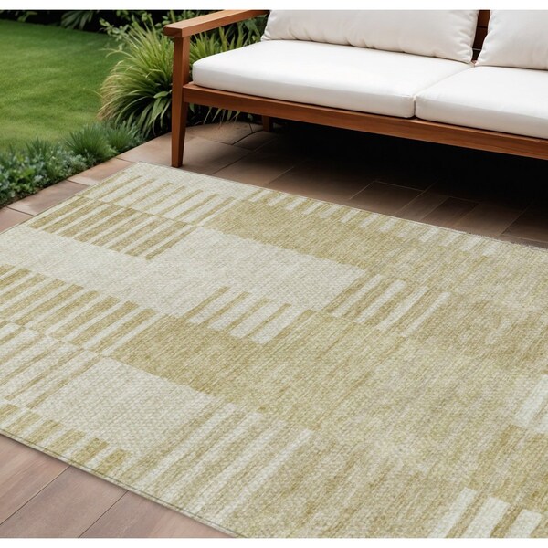Homeroots 10' X 14' Beige And Ivory Striped Washable Indoor Outdoor Area Rug 581640 - main