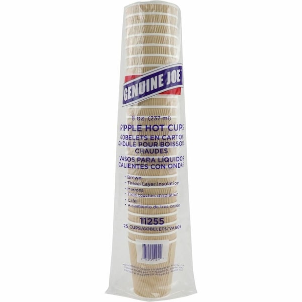 Genuine Joe 8 oz Ripple Hot Cups - Brown, 125PK GJO11255BD - main
