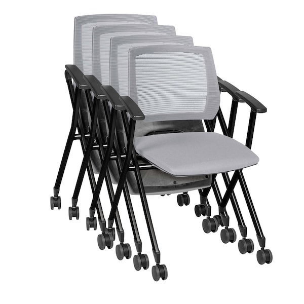 Regency Pulse Flexible High Back with Padded Fabric Seat Nesting Chair, Grey, 4PK 2409GY4PK - main