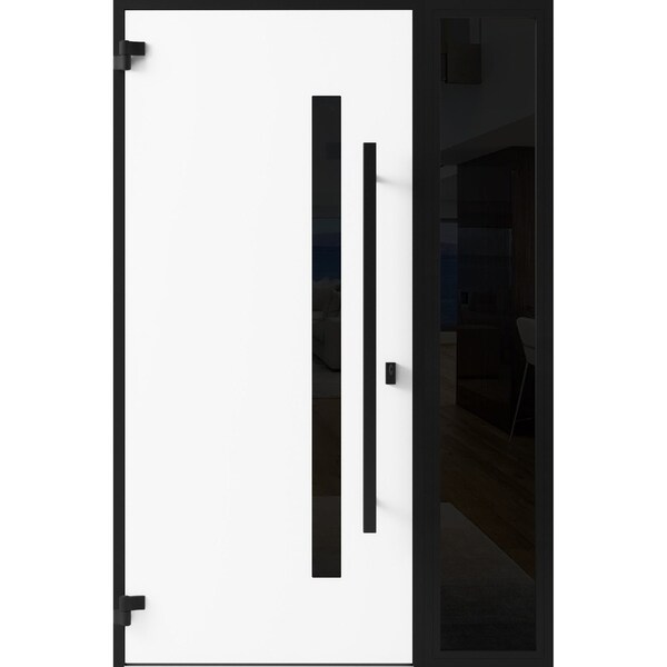 Vdomdoors Front Exterior Prehung Steel Door Ronex0144 Grey Sidelight Exterior Window Sidelite Entry Metal RONEX0144EXD-GRE-W36+16 X H80-RH-I - main