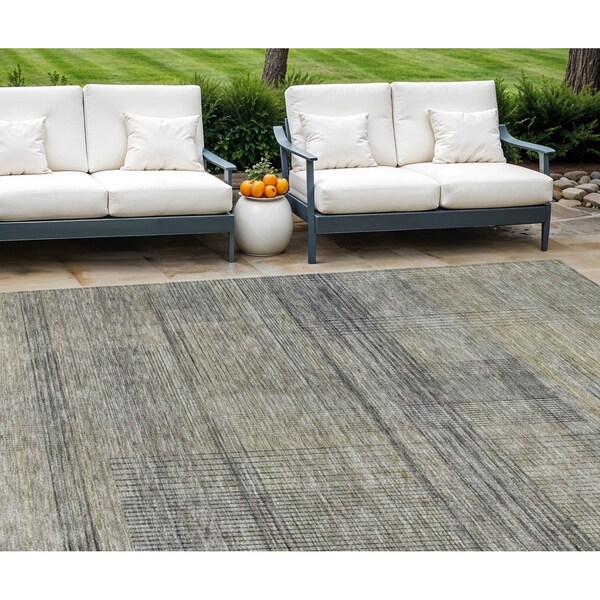 Homeroots 10' X 14' Khaki Beige And Gray Striped Washable Indoor Outdoor Area Rug 588093 - main