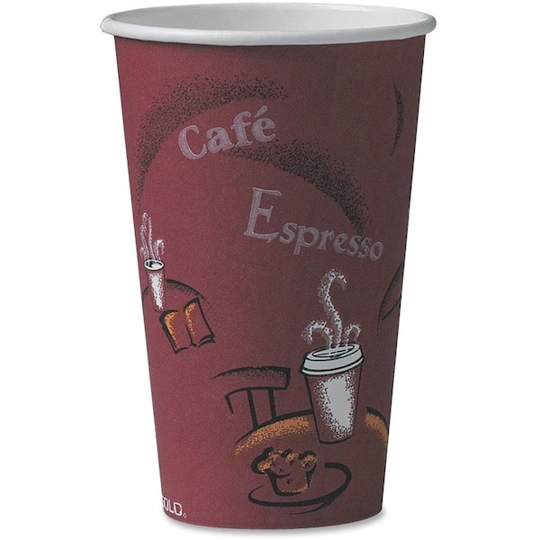Solo Paper Hot Drink Cups in Bistro Design, 16 oz, Maroon, PK50 316SI-0041 - main
