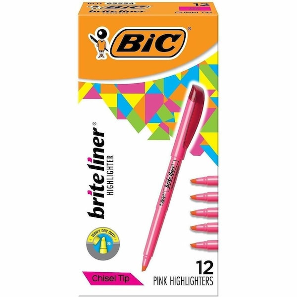 Bic Bic Brite Liner Highlighter with Pocket Clip, Chisel Tip, Pink Ink, Dozen BL11PK - main