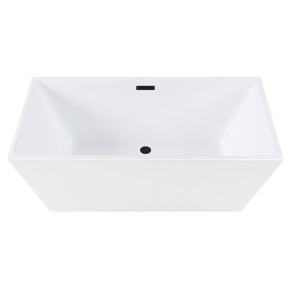 Kingston Brass 59" Acrylic Rectangular Double Ended Freestanding Tub with Drain, Glossy White/Matte Black VTSQ593223C410 - main