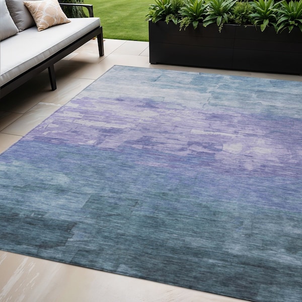 Homeroots 5' X 8' Denim Blue And Sky Blue Striped Washable Indoor Outdoor Area Rug 610878 - main