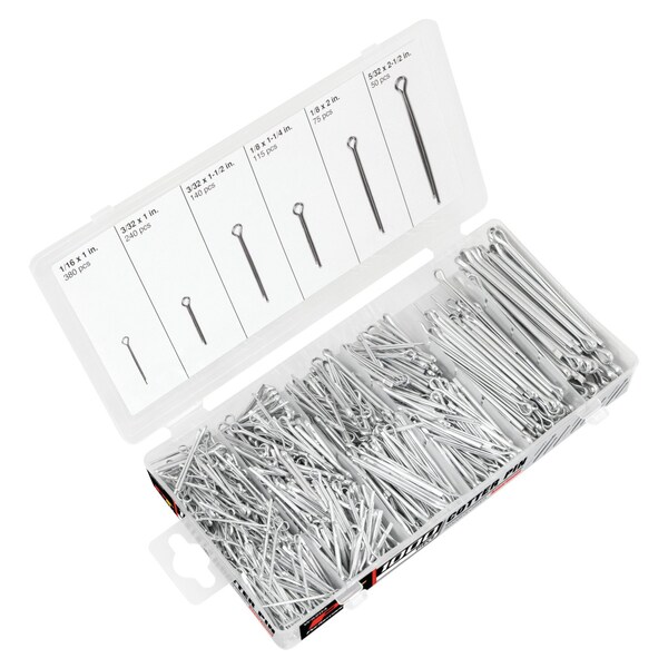 Performance Tool 1000 pc. Cotter Pin Assortment, 6 Sizes, Re-sealable Case W5204 - main