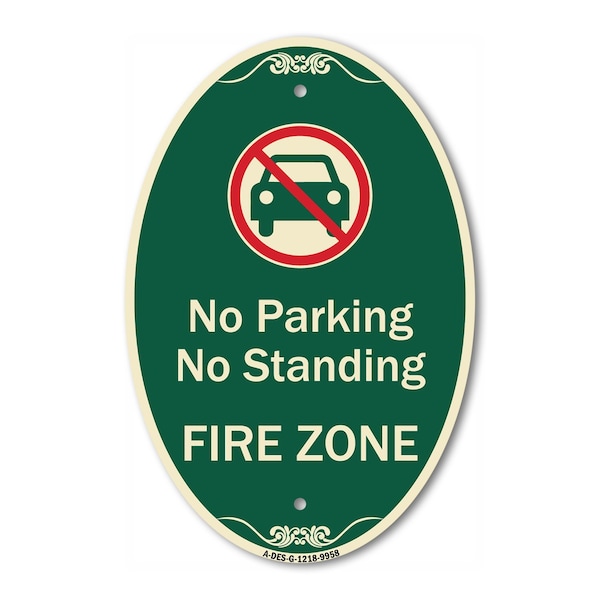 Signmission No Parking Or Standing Fire Zone With Graphic, 12 In X 18 In Architectural, Heavy Gauge Aluminum A-OV-G-1218-9958 - main
