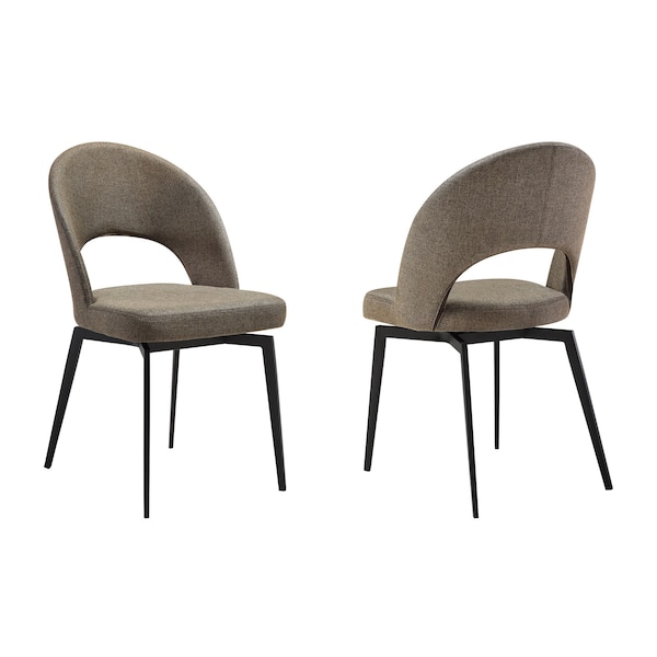 Armen Living Lucia Swivel Upholstered Dining Chair in Brown Fabric with Black Metal Legs - Set of 2 LCLUSICOBLK - main