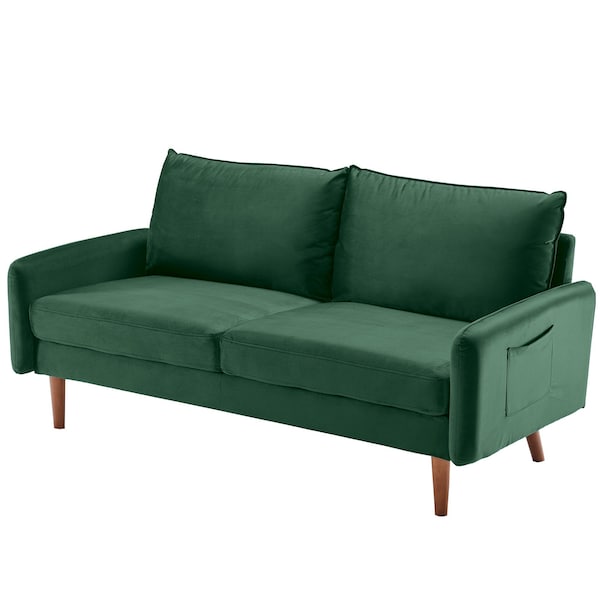 Homeroots Green Contemporary Velvet Sofa with Side Pockets 473445 - main