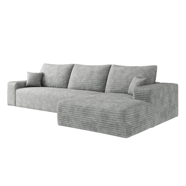 Homeroots 107" Gray Corduroy Modular Compression Foam Sofa With Toss Pillows 712961 - main