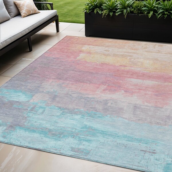 Homeroots 5' X 8' Salmon And Beige Abstract Washable Indoor Outdoor Area Rug 610962 - main