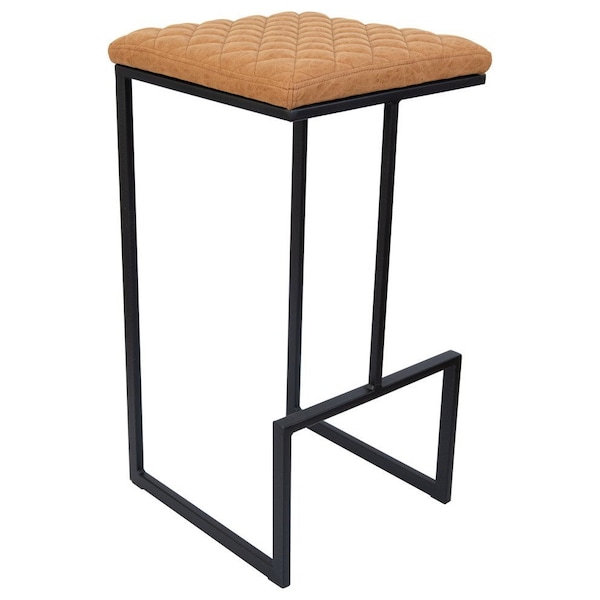 Leisuremod Quincy Quilted Stitched Leather Bar Stools with Metal Frame, Light Brown QS29BR - main