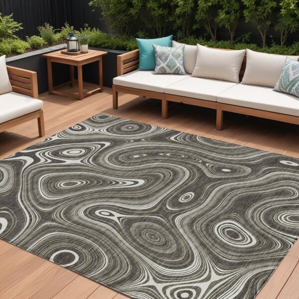 Homeroots 8' X 10' Gray And Ivory Geometric Washable Indoor Outdoor Area Rug 631386 - main