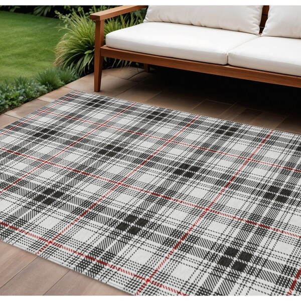 Homeroots 10' X 14' Black Ivory And Red Plaid Washable Indoor Outdoor Area Rug 597086 - main