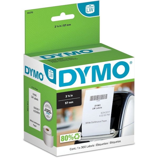 Dymo CONTINUOUS RECEIPT PAPER BLK ON WHT 2.25IN X 300FEET ROLL 30270 - main