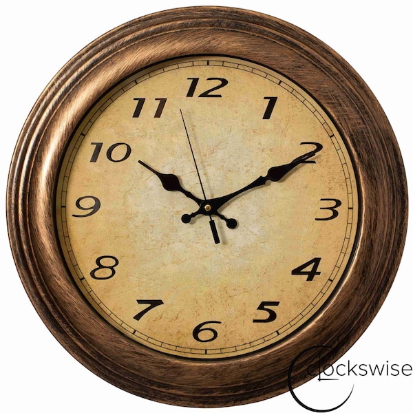 Clockswise 16in Round Battery-Operated Vintage Chiming Wall Clock with Chime & Non-Ticking Feature, Rustic Gold QI004821 - main