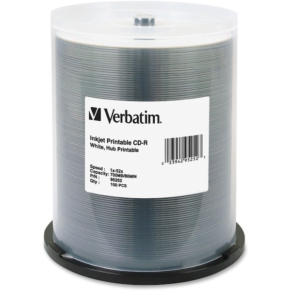 Verbatim 95252 CD Recordable Media - CD-R - 52x - 700 MB - 100 / Pack - White 95252 - main