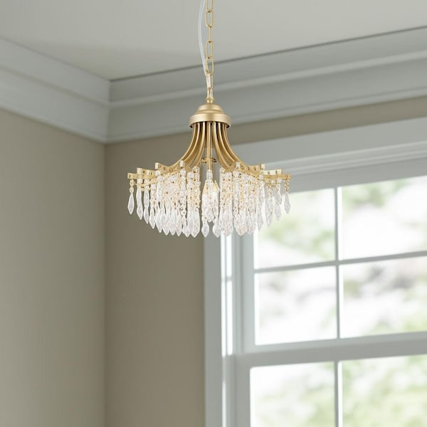 Homeroots Clear And Gold Metal and Crystals Chandelier With Clear Shade 569447 - main