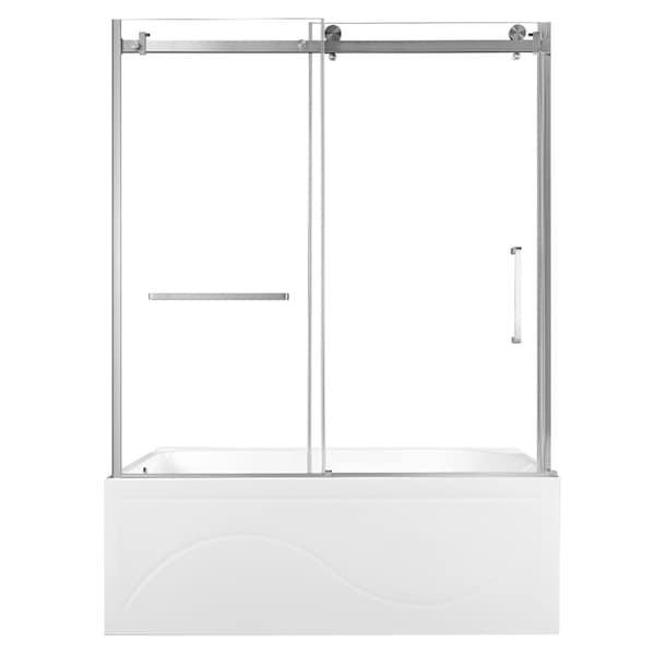 Kingston Brass 60" Acrylic Anti-Skid Alcove Left-Hand Drain Tub with Right Sliding Tub Door, White/Brushed Nickel KVTAP603216L8 - main