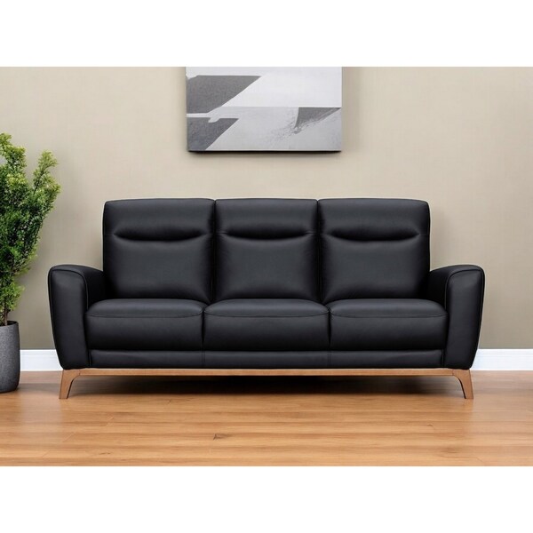 Homeroots 83" Black Leather Sofa With Brown Legs 546407 - main