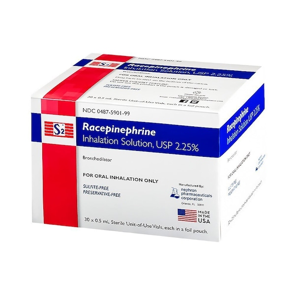 Nephron Pharmaceuticals S-2 Racepinephrine Inhalation Solution 2.25% 0.5mL Unit Dose, 30PK 1425487 - main