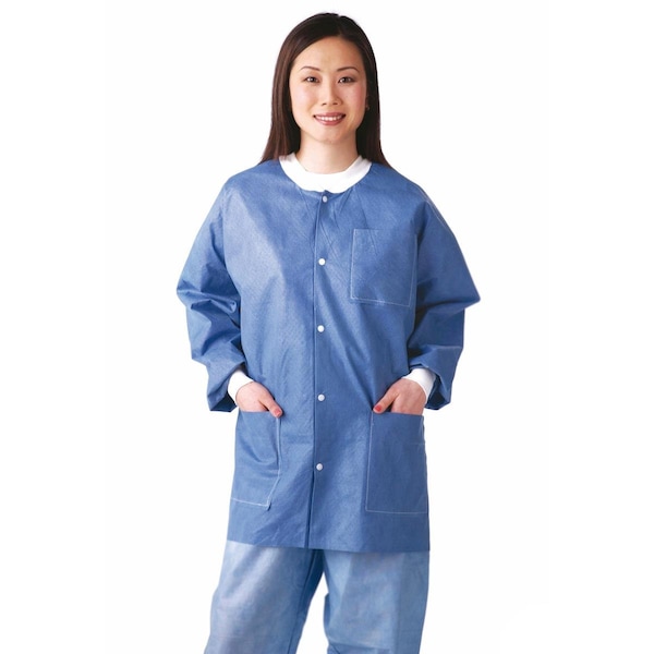 Medline Multilayer SMS Lab Jacket with Knit Cuffs and Collar, Blue, Size M, 30PK NONRP600M - main