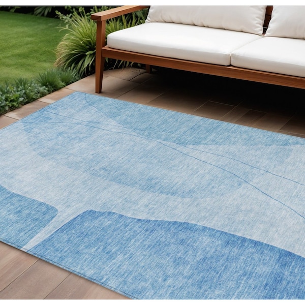 Homeroots 9' X 12' Denim Blue And Sky Blue Abstract Washable Indoor Outdoor Area Rug 582012 - main