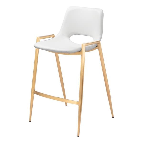 Homeroots Set of Two 26" White And Gold Faux Leather And Steel Low Back Counter Height Bar Chairs 555668 - main