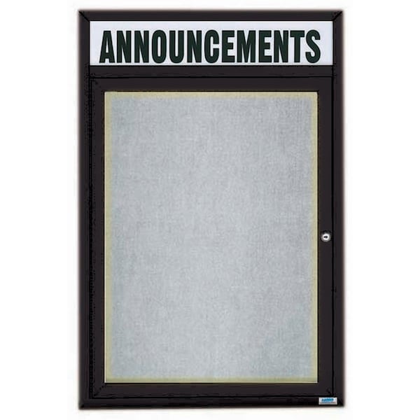 Aarco Illuminated Outdoor Enclosed Bulletin Board w/ Al Frame Header, Powder Coated Black, 48''Hx36''W ODCC4836RHIBK - main
