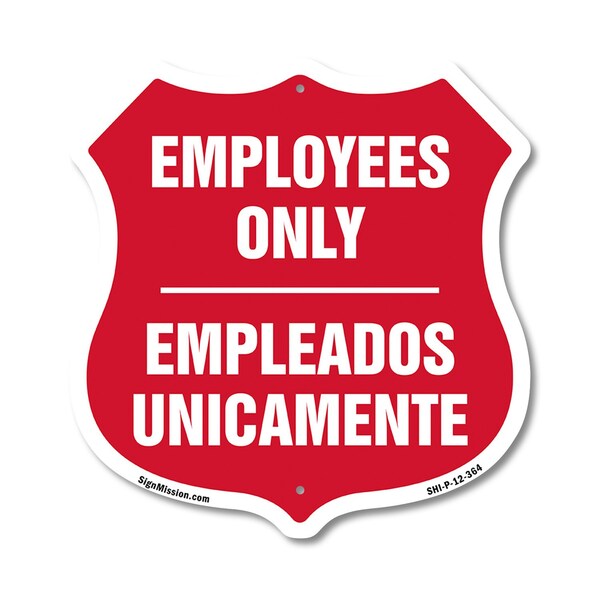 Signmission Bilingual Employees Only Shield Sign Emp, 12 Inch X 12 Inch, Plastic Sign SHI-P-12-364 - main