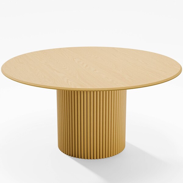 Homeroots 60" Brown Solid Wood Pedestal Base Round Top Dining Table 720981 - main