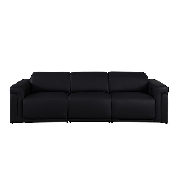 Homeroots 100" Black Top Grain Leather Reclining Metal USB Sofa 720428 - main