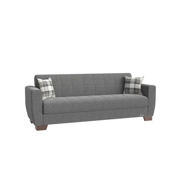 Homeroots 84" Gray Chenille Convertible Futon Sleeper Sofa With Toss Pillows And Storage 607120 - main