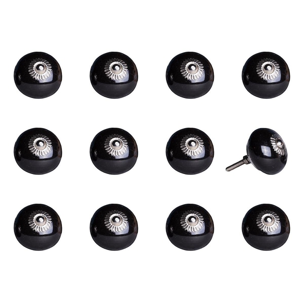 Knob-It Vintage Ceramic Hand Painted Knob Set, Black, 12PK 676685045072 - main