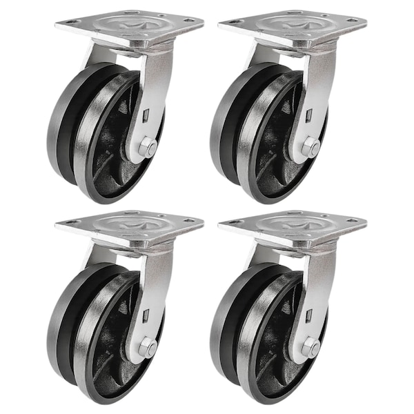 Hyw Products Heavy Duty Caster Set 5in V-Groove Wheels, 4 Swivel, 4PK 40-50S-A1-VG-4 - main
