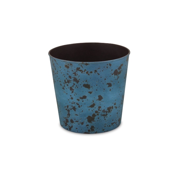 Homeroots 11in Blue Recycled Plastic Indoor Outdoor Round Pot Planter 488192 - main