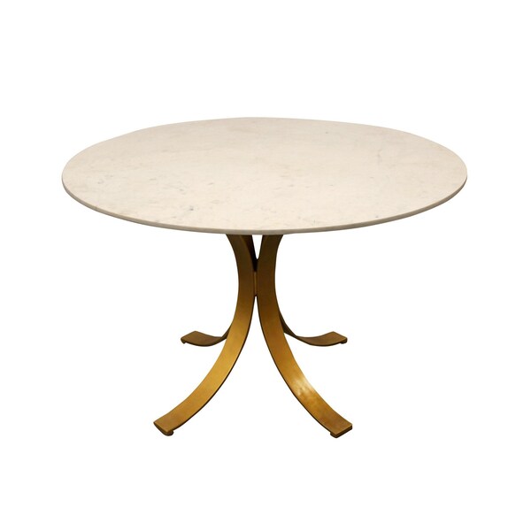 Homeroots 48" Ivory And Brass Rounded Marble And Iron Pedestal Base Dining Table 488682 - main