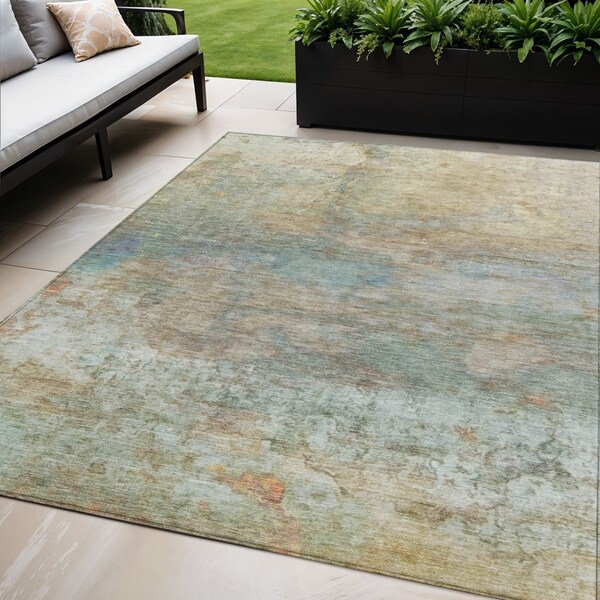 Homeroots 5' X 8' Wheat Sky Blue And Beige Abstract Washable Indoor Outdoor Area Rug 631462 - main