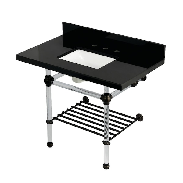 Kingston Brass 36-Inch Black Granite Console Sink with Acrylic Legs and Shelf, 8-Inch, 3-Hole KVPK3630KASQB5 - main