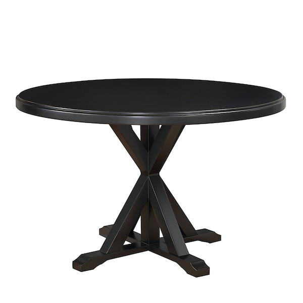 Homeroots 48" Black Wood Pedestal Base Round Top Dining Table 517759 - main