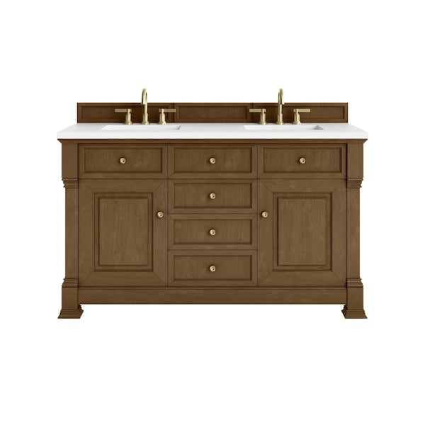 James Martin Vanities Brookfield 60 in. Double Vanity, Honey Oak, w/ 3 CM White Zeus Silestone Top 547-V60D-HNO-3WZ - main