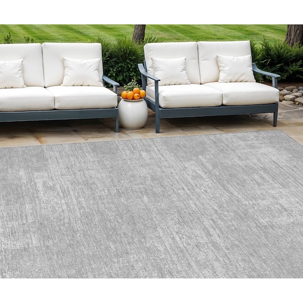 Homeroots 10' X 14' Silver And Gray Abstract Washable Indoor Outdoor Area Rug 588797 - main