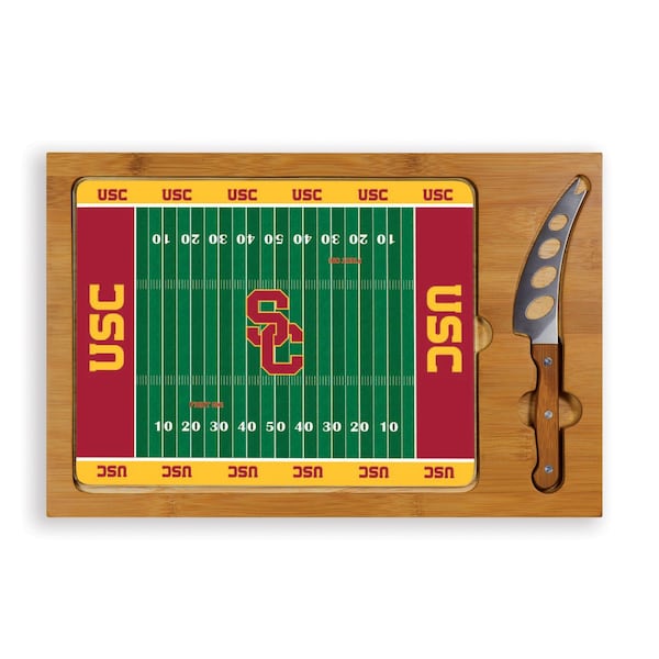Picnic Time Family Of Brands NCAA USC Trojans Football Field Icon Glass Top Cutting Board & Knife Set 910-00-505-094-0 - main