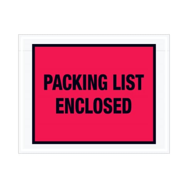 Box Packaging Full Face Envelopes, "Packing List Enclosed" Print, 7"L x 5-1/2"W, Red, 1000/Pack PL406 - main