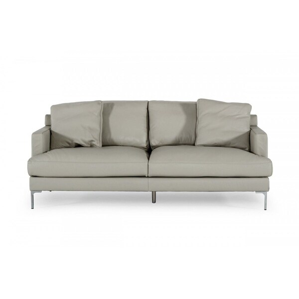 Homeroots 75" Light Gray Genuine Leather Sofa With Silver Legs 480919 - main